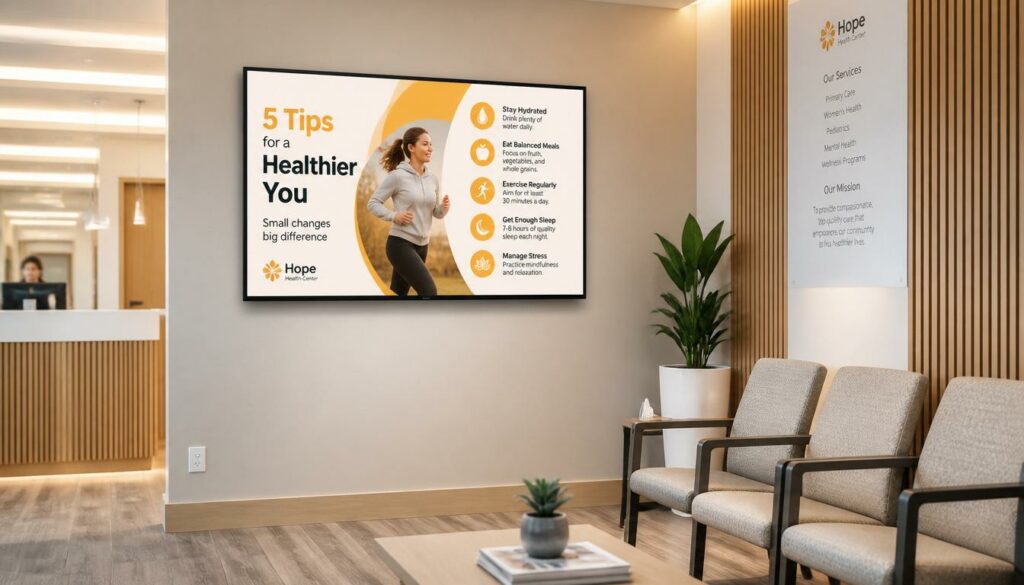 Comment réussir la digitalisation de son accueil d’entreprise gpt image 2 a professional photorealistic interior shot of a modern medical clinic waiting r 0