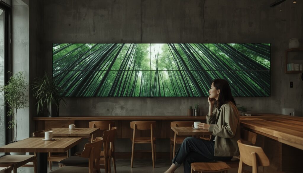 Mur d’images : la solution premium pour les espaces à fort impact visuel lucid origin interior photograph from a cozy japanese minimalist cafe and retail space. expos 0