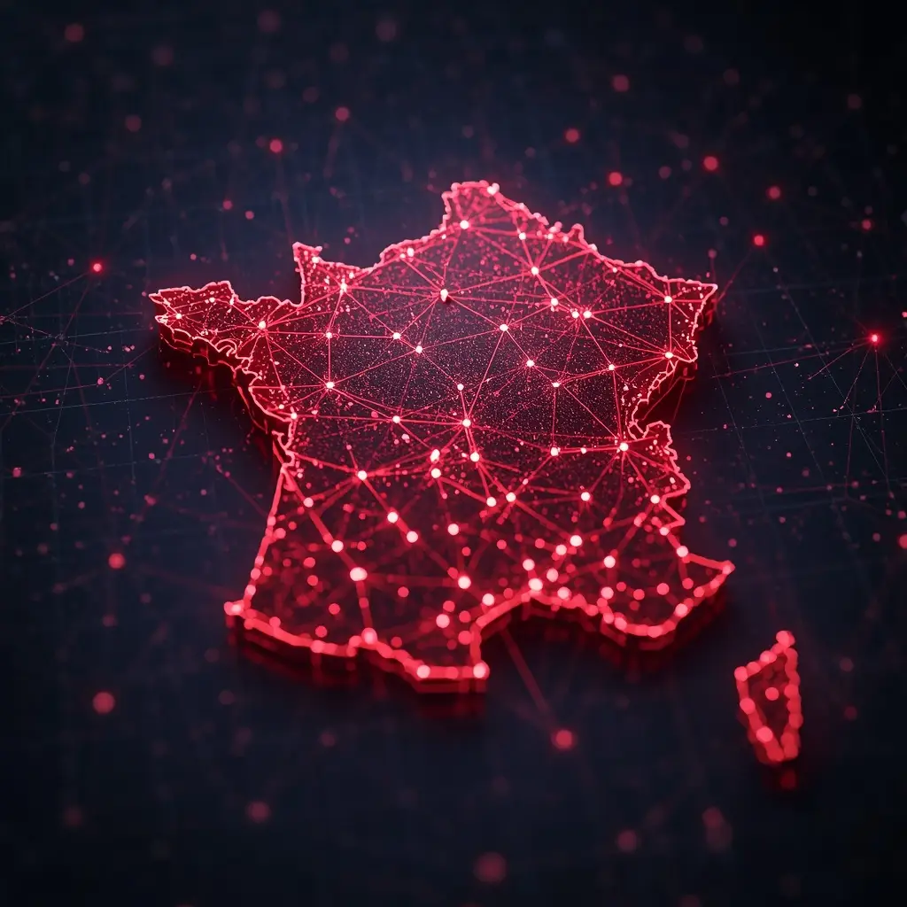 lucid origin une carte de france 3d stylisee et futuriste sur un fond sombre technologique. 0 1